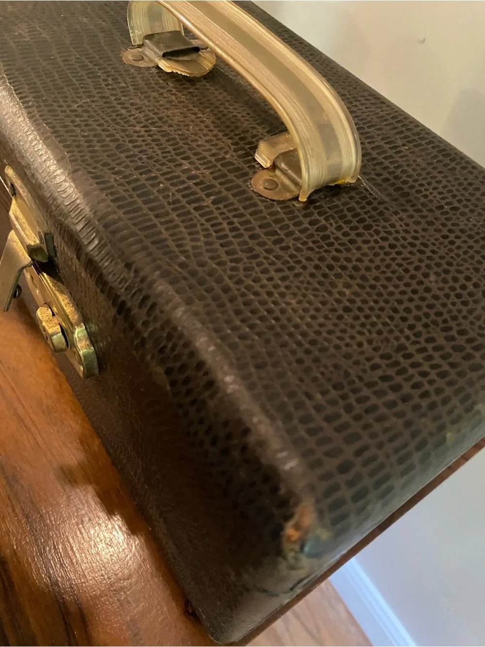 VTG or antique Faux Croc Train Case with Mirror. Lauren style decor